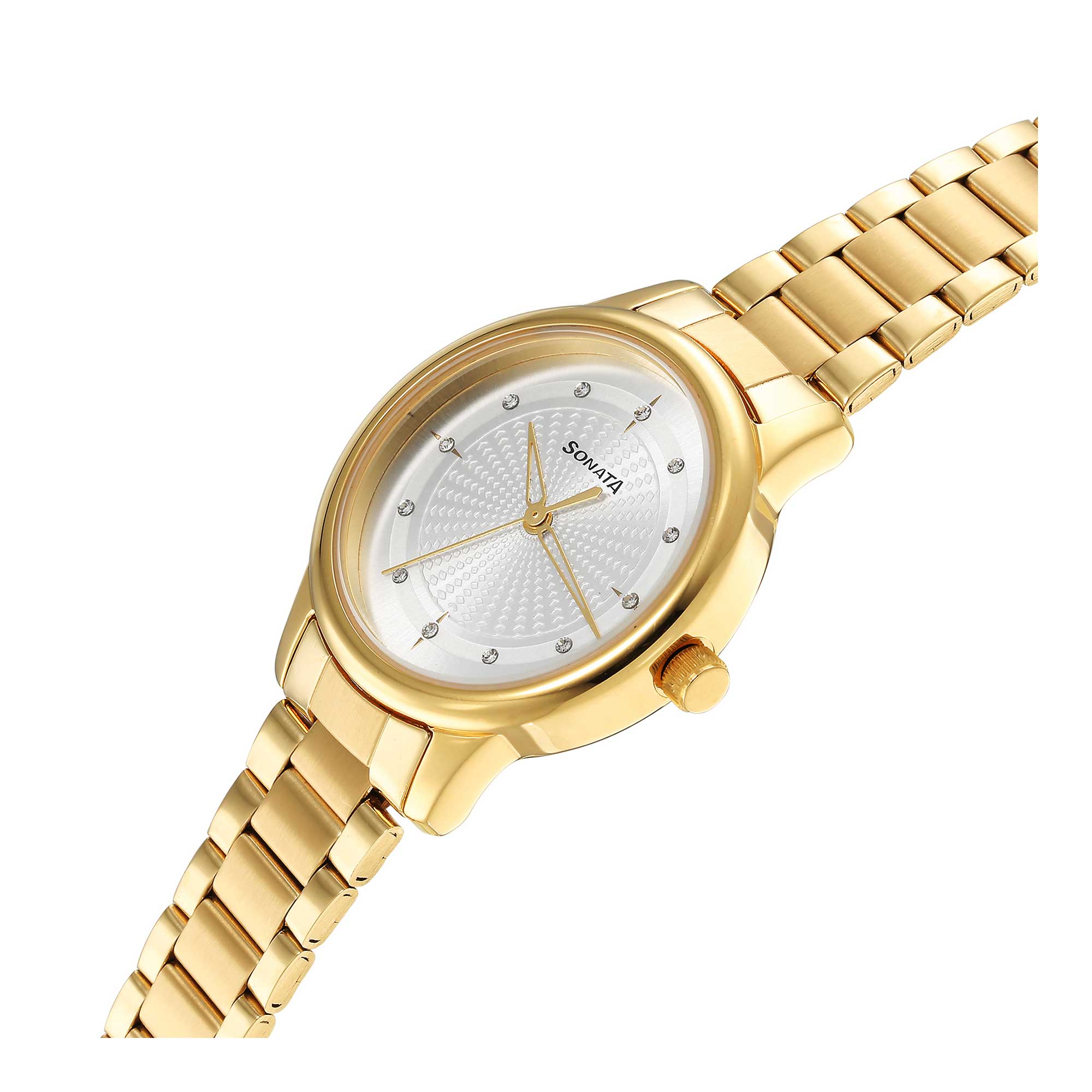 Classic Gold Silver Dial Metal Strap Watch for Women