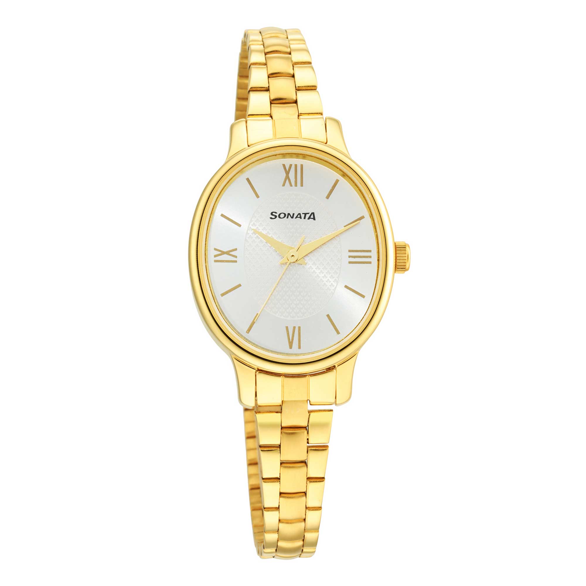 Classic Gold Silver Dial Metal Strap Watch for Women