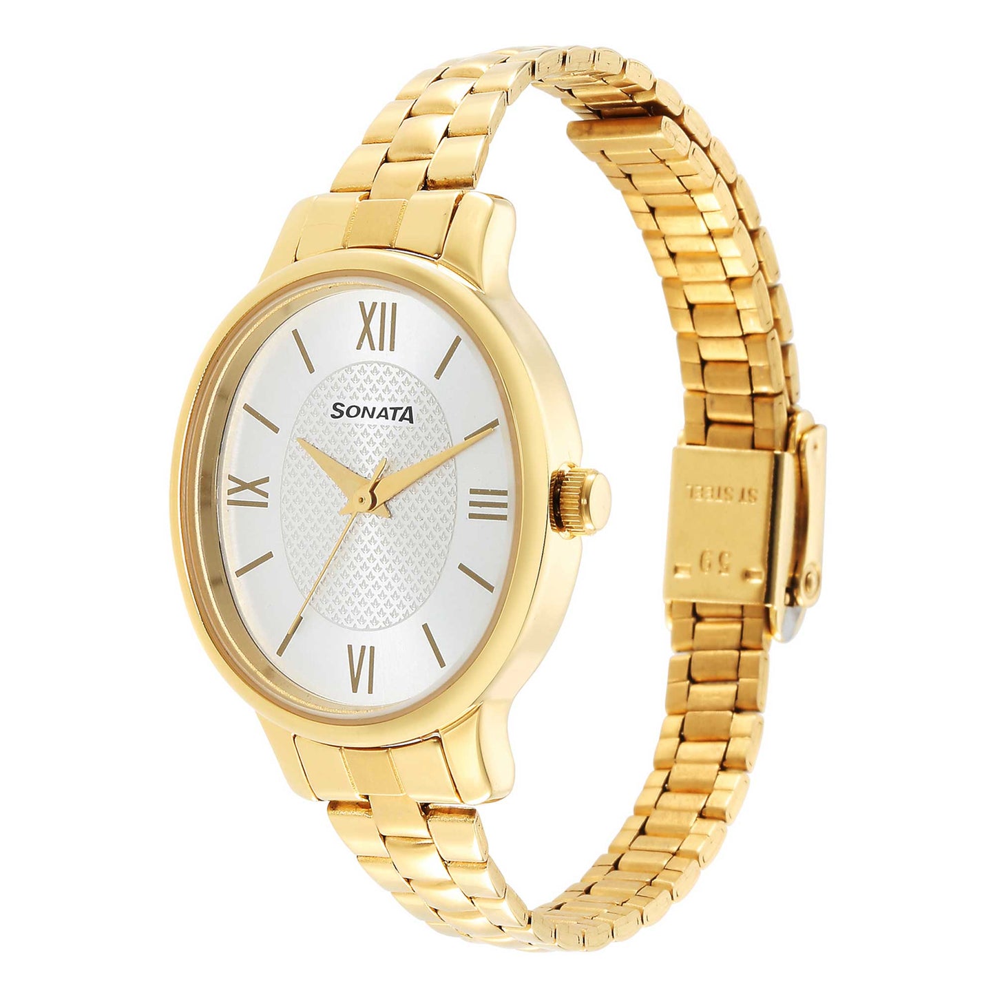 Classic Gold Silver Dial Metal Strap Watch for Women