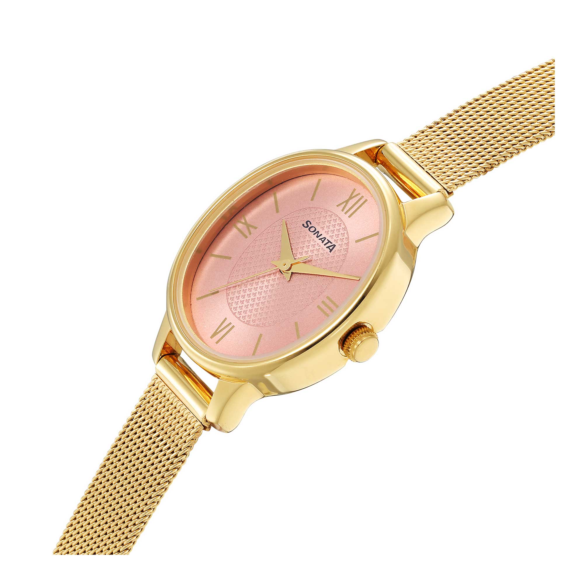 Classic Gold Pink Dial Metal Strap Watch for Women