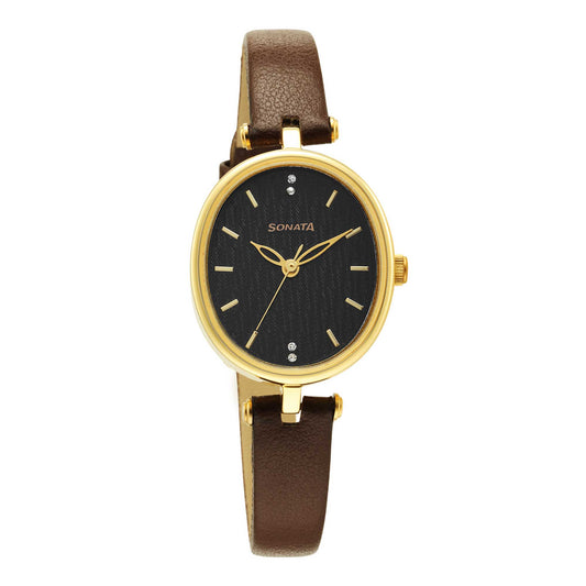 Classic Gold Brown Dial Metal Strap Watch for Women