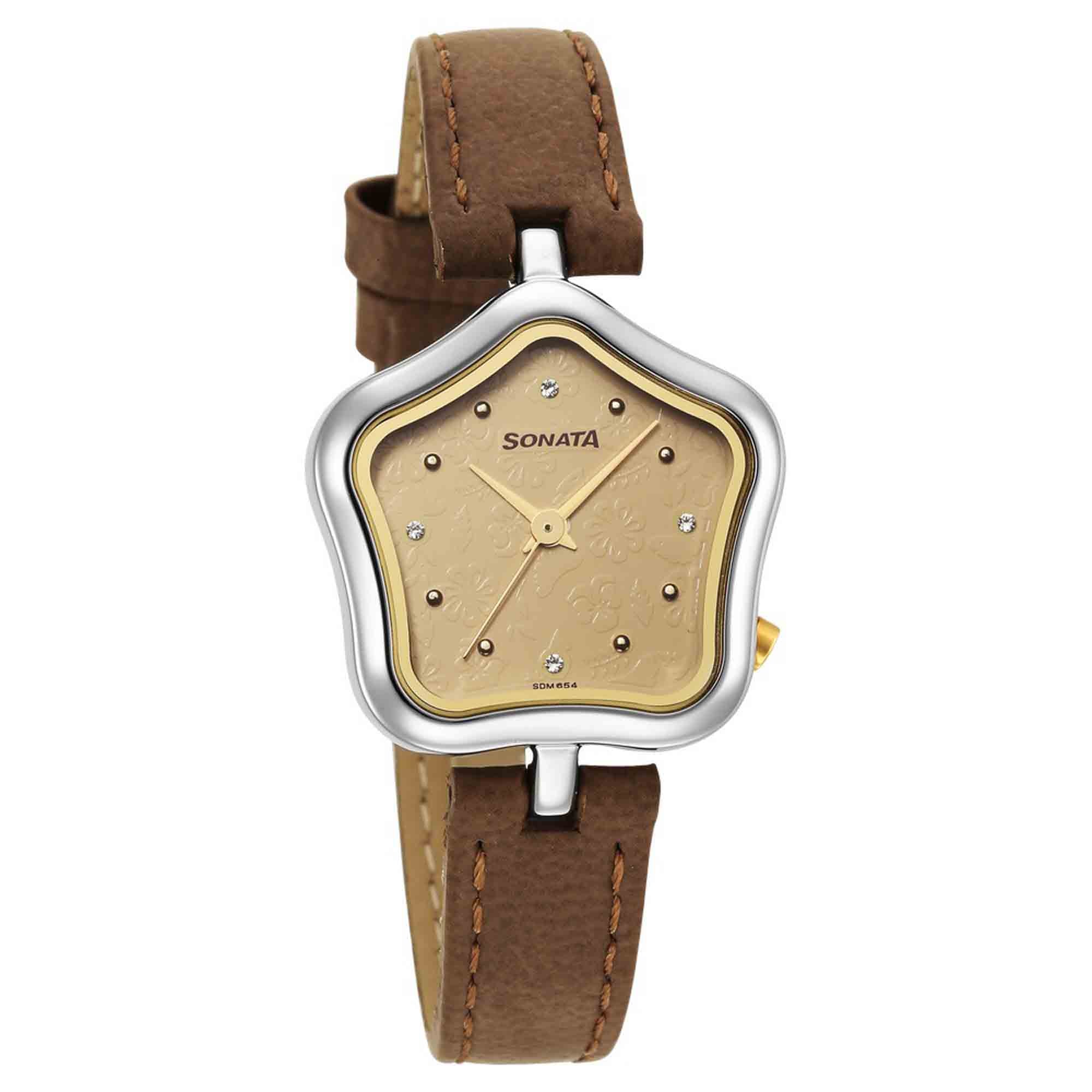 Utsav Beige Dial Beige Leather Strap Watch for Women