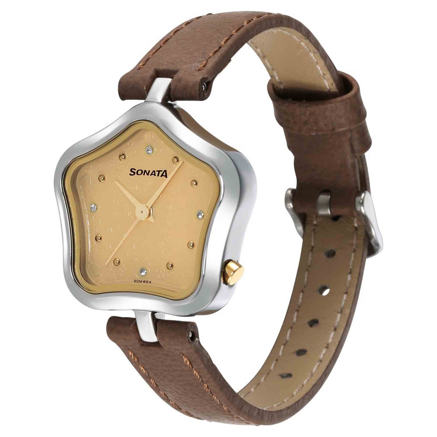 Utsav Beige Dial Beige Leather Strap Watch for Women