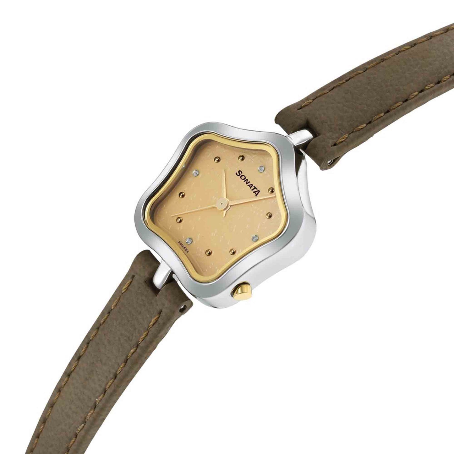 Utsav Beige Dial Beige Leather Strap Watch for Women