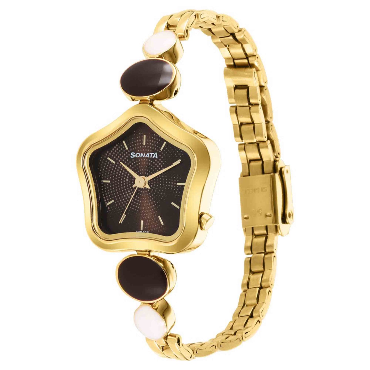 Utsav Brown Dail Yellow Bi Metal Strap Watch for Women