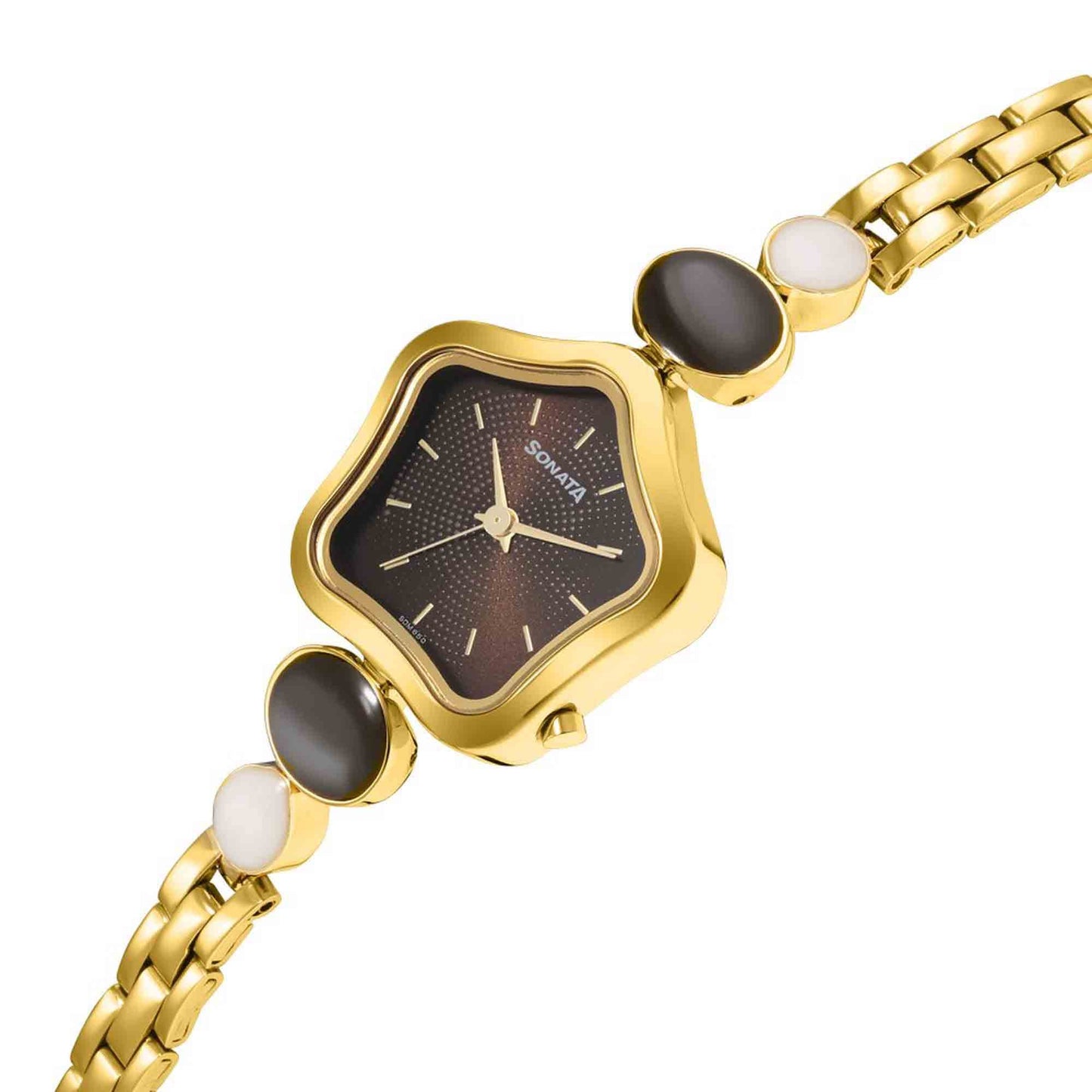 Utsav Brown Dail Yellow Bi Metal Strap Watch for Women