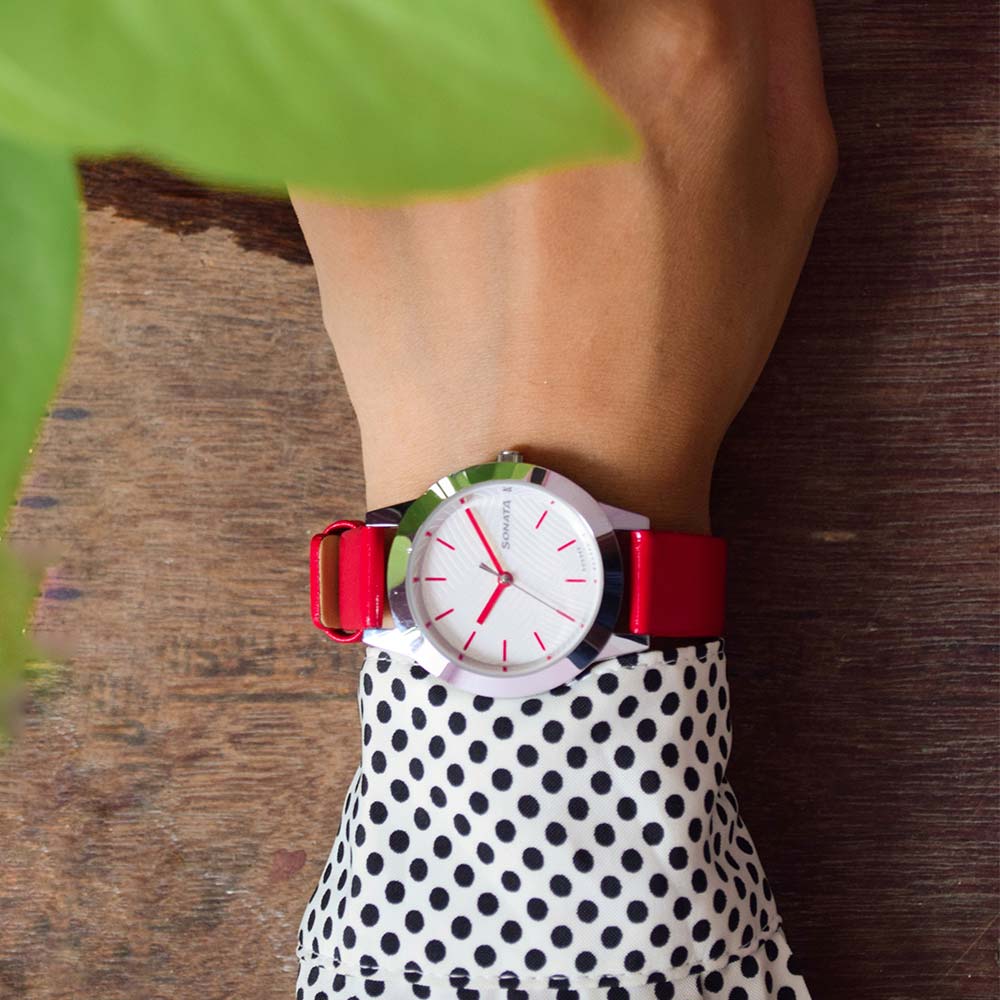 Sonata Splash White Dial Women Watch With Leather Strap