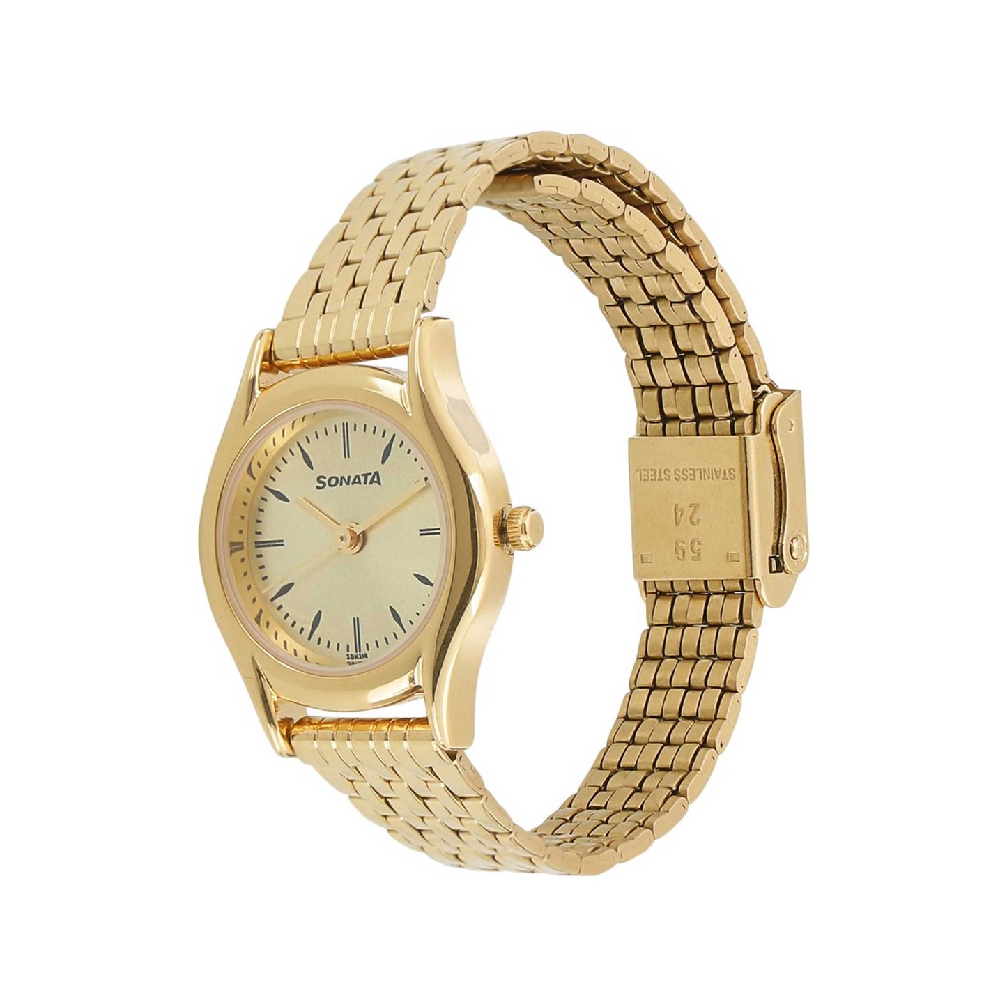 Sonata Essentials Champagne Dial Women Watch With Stainless Steel Strap