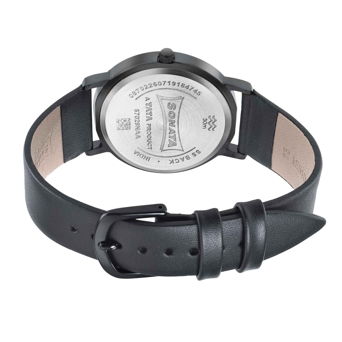 Sonata Silver Lining Black Dial Women Watch With Leather Strap