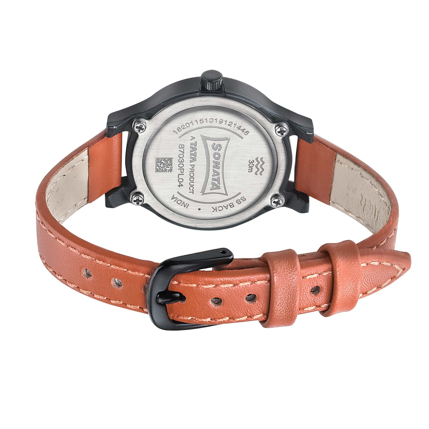 Sonata Essentials Black Dial Women Watch With Leather Strap