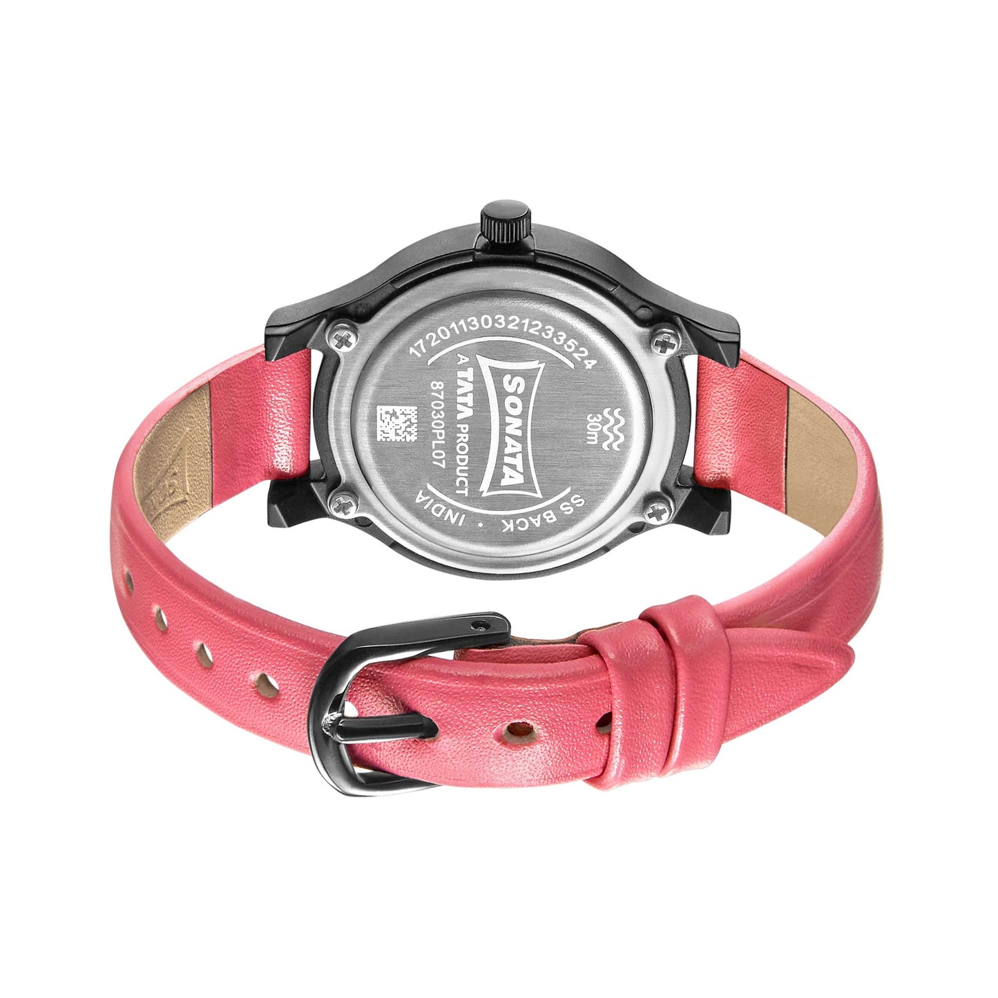 Sonata Play Black Dial Women Watch With Leather Strap