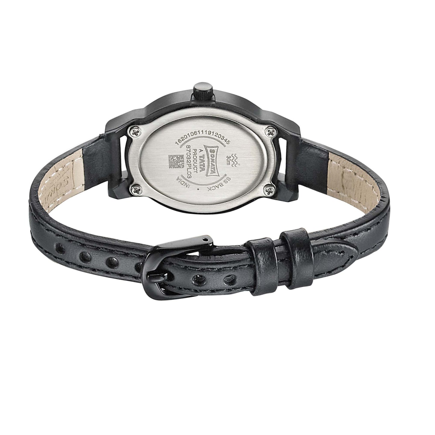 Sonata Essentials Black Dial Women Watch With Leather Strap