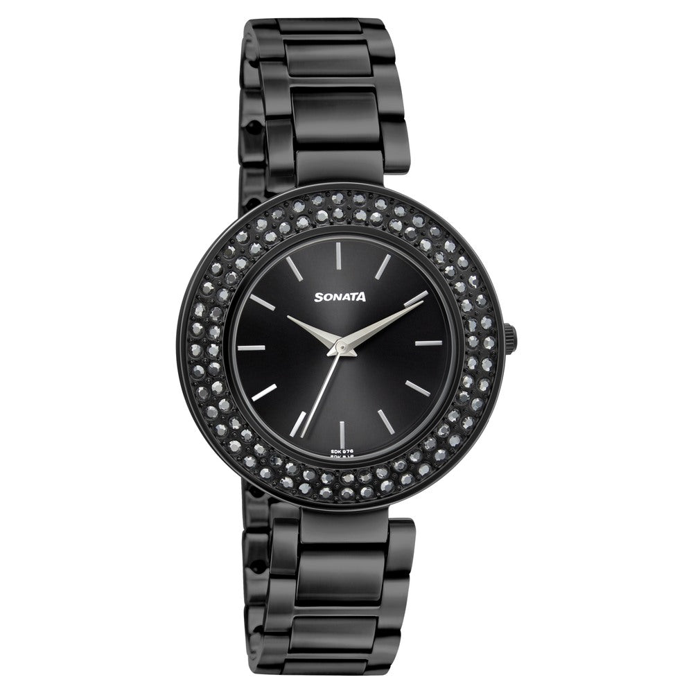 Sonata Blush It Up Black Dial Women Watch With Stainless Steel Strap