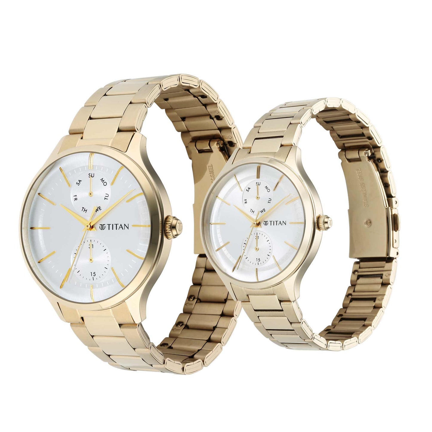 Titan Bandhan Silver Dial Multi Stainless Steel Strap watch for Couple.