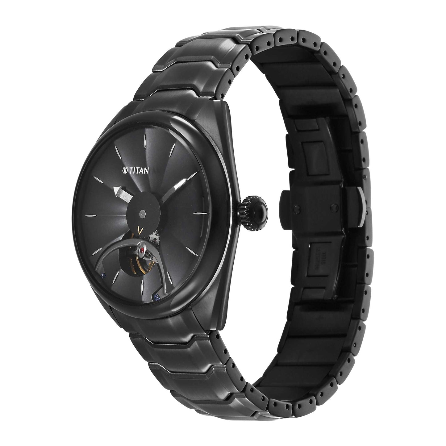 Titan Stellar Black Dial Stainless Steel Strap Automatic Watch