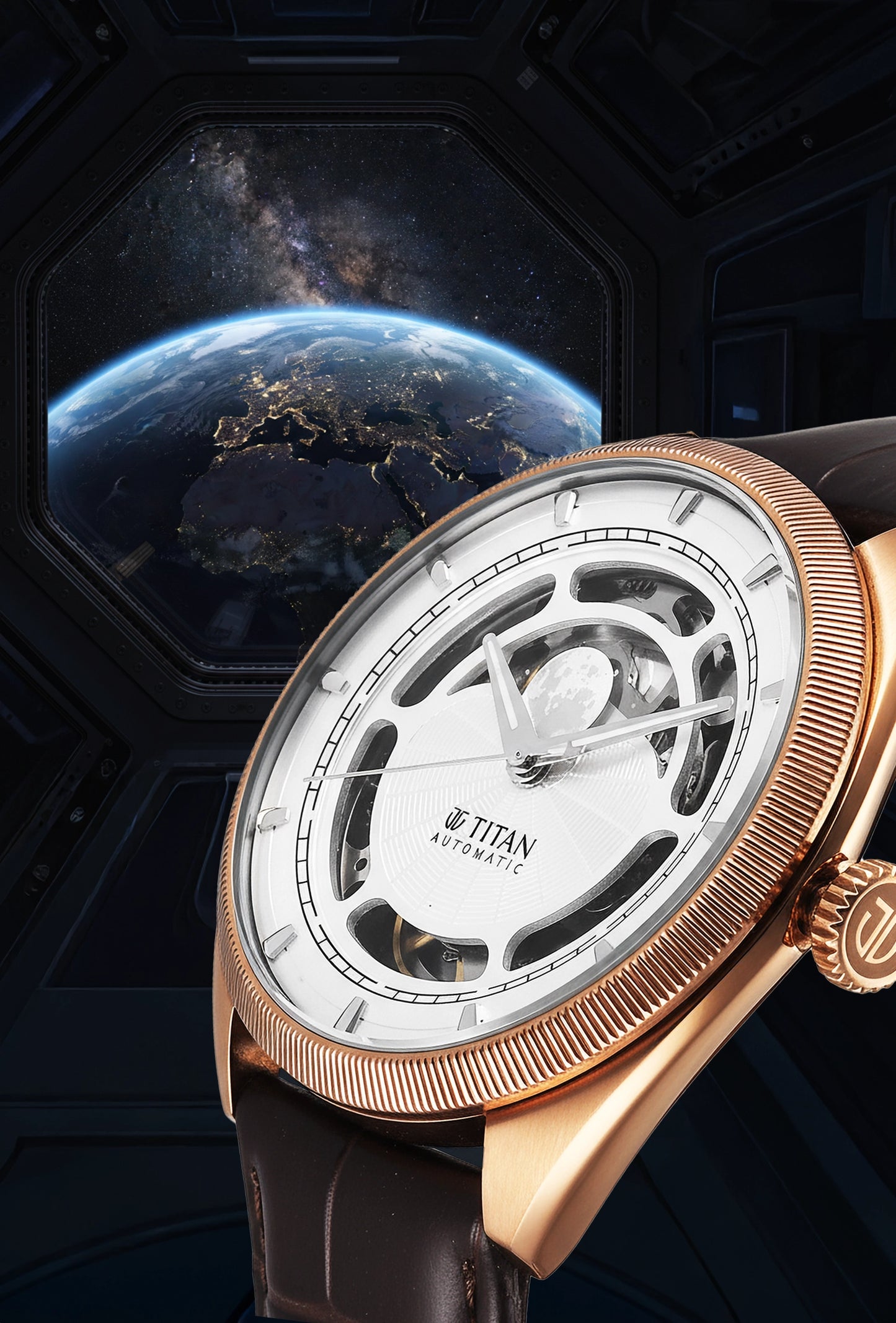 Titan Stellar Cupola Sun Moon Disc Automatic Watch