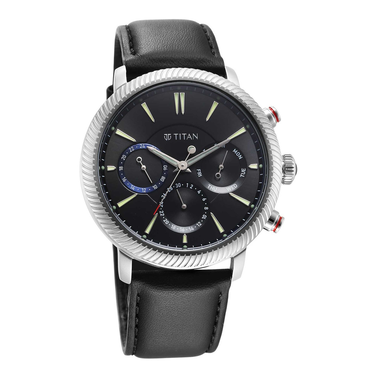 Titan Stellar Quartz Multifunction Black Dial Leather Strap Watch for Men