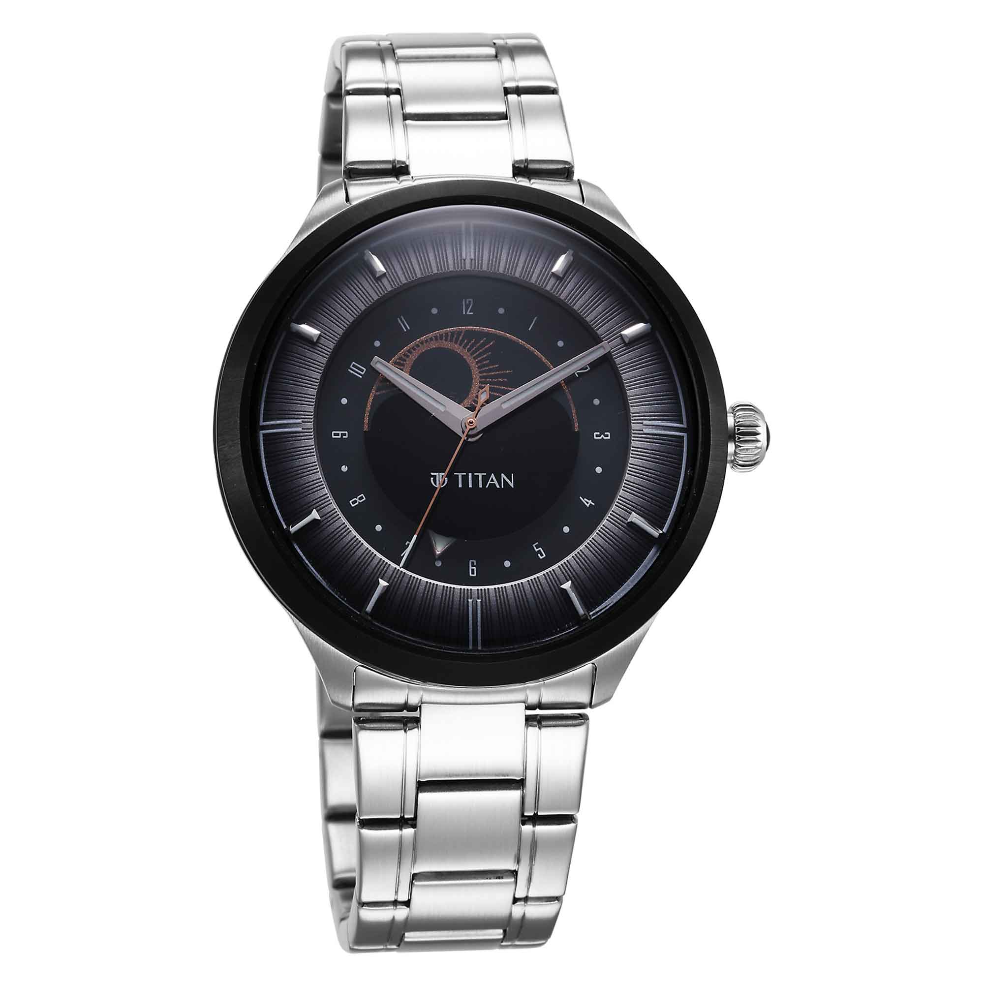 Titan Stellar Luna Sun Moon Phase Grey Dial Watch