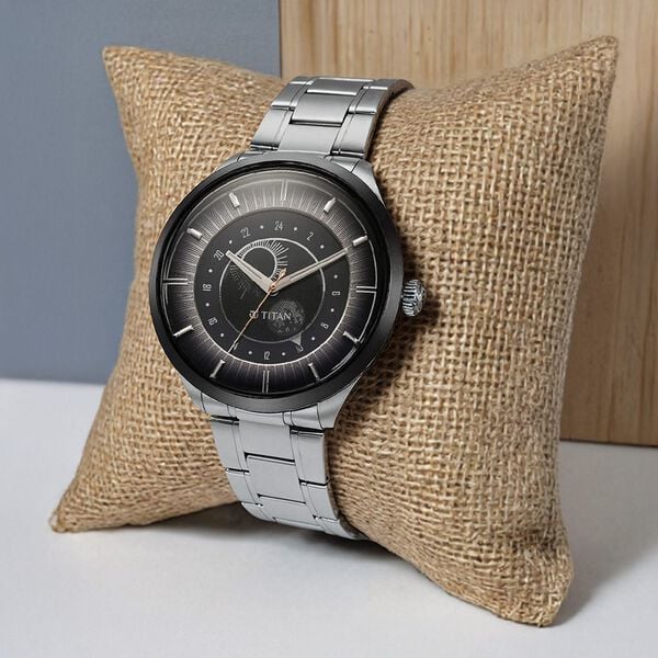 Titan Stellar Luna Sun Moon Phase Grey Dial Watch