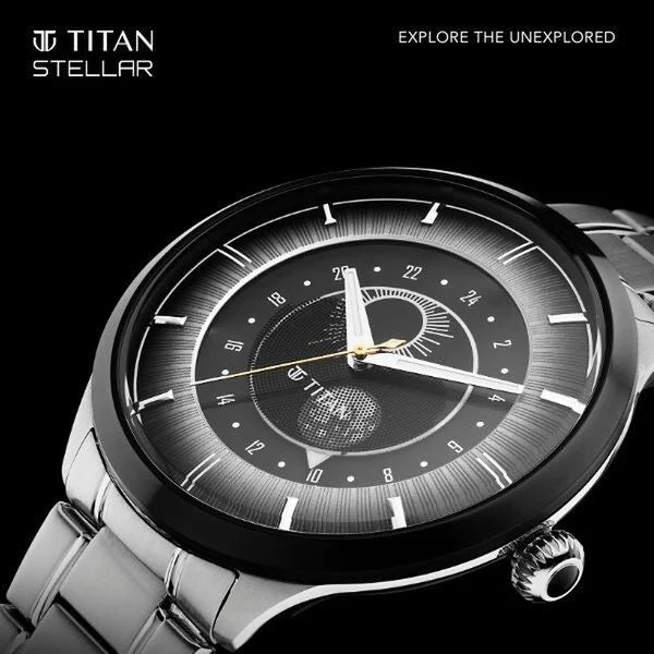 Titan Stellar Luna Sun Moon Phase Grey Dial Watch