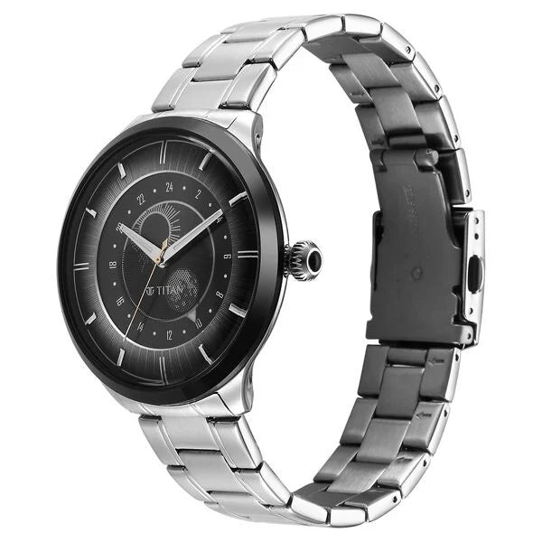 Titan Stellar Luna Sun Moon Phase Grey Dial Watch