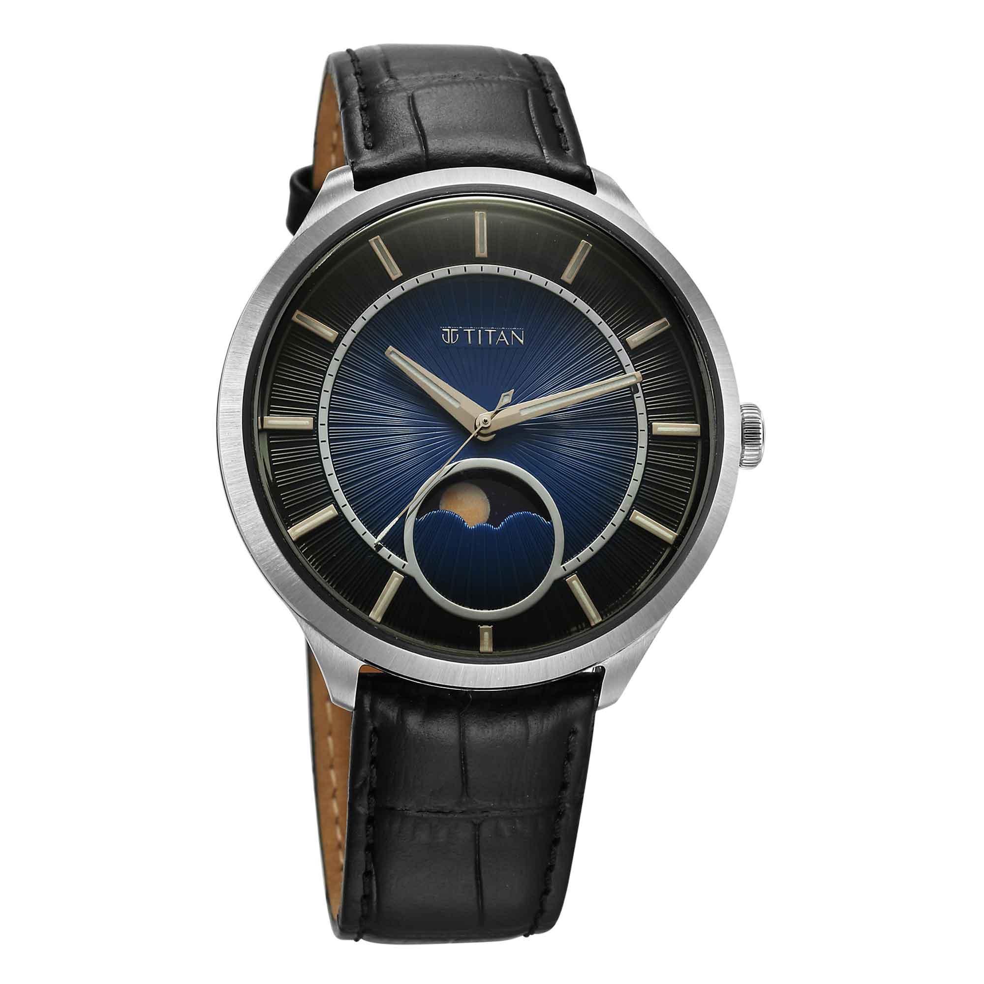 Titan Stellar Caelum Sun Moon Blue Sub-Dial Watch