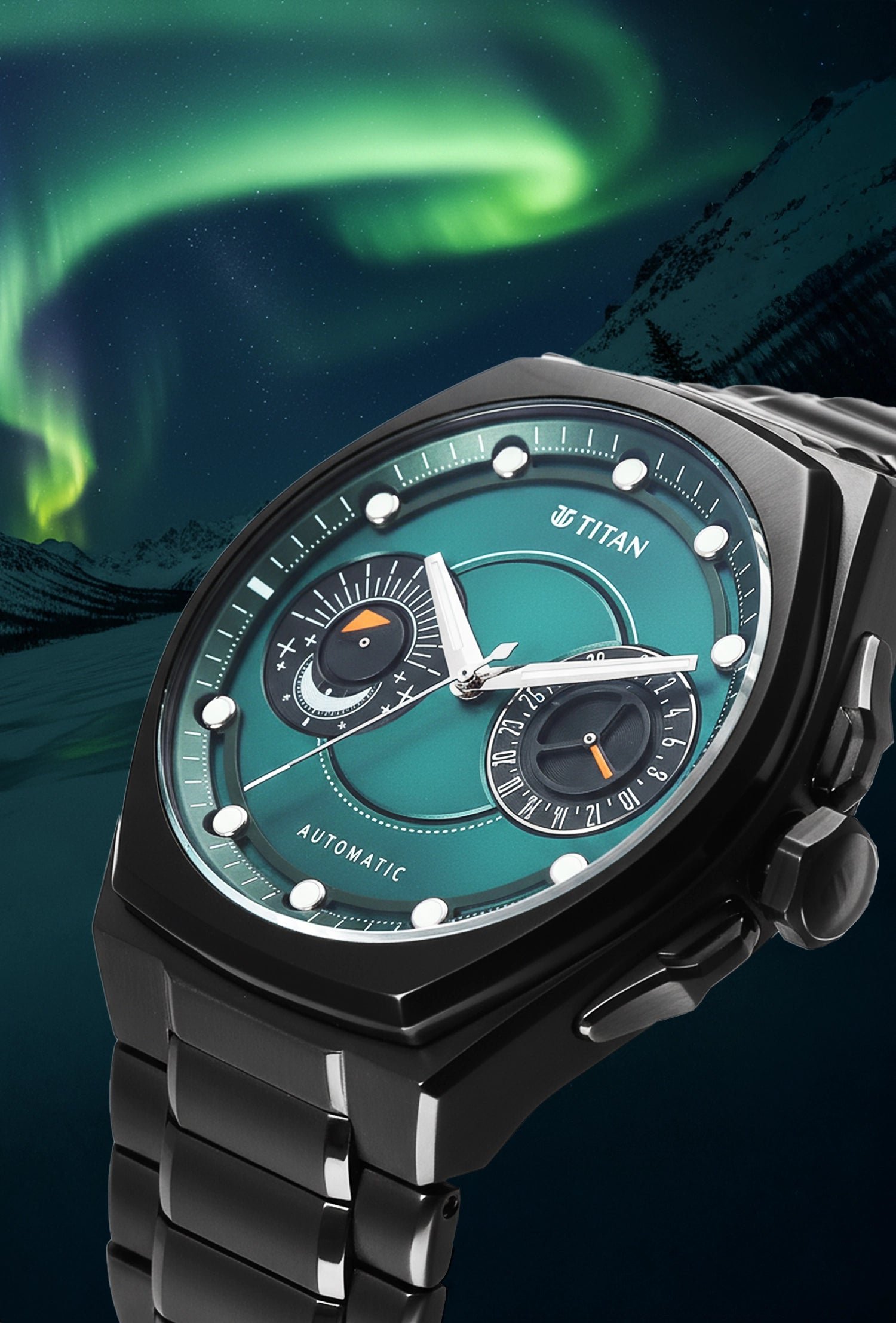 Titan Stellar Aurora Caelum Sun Moon Disc Automatic Watch