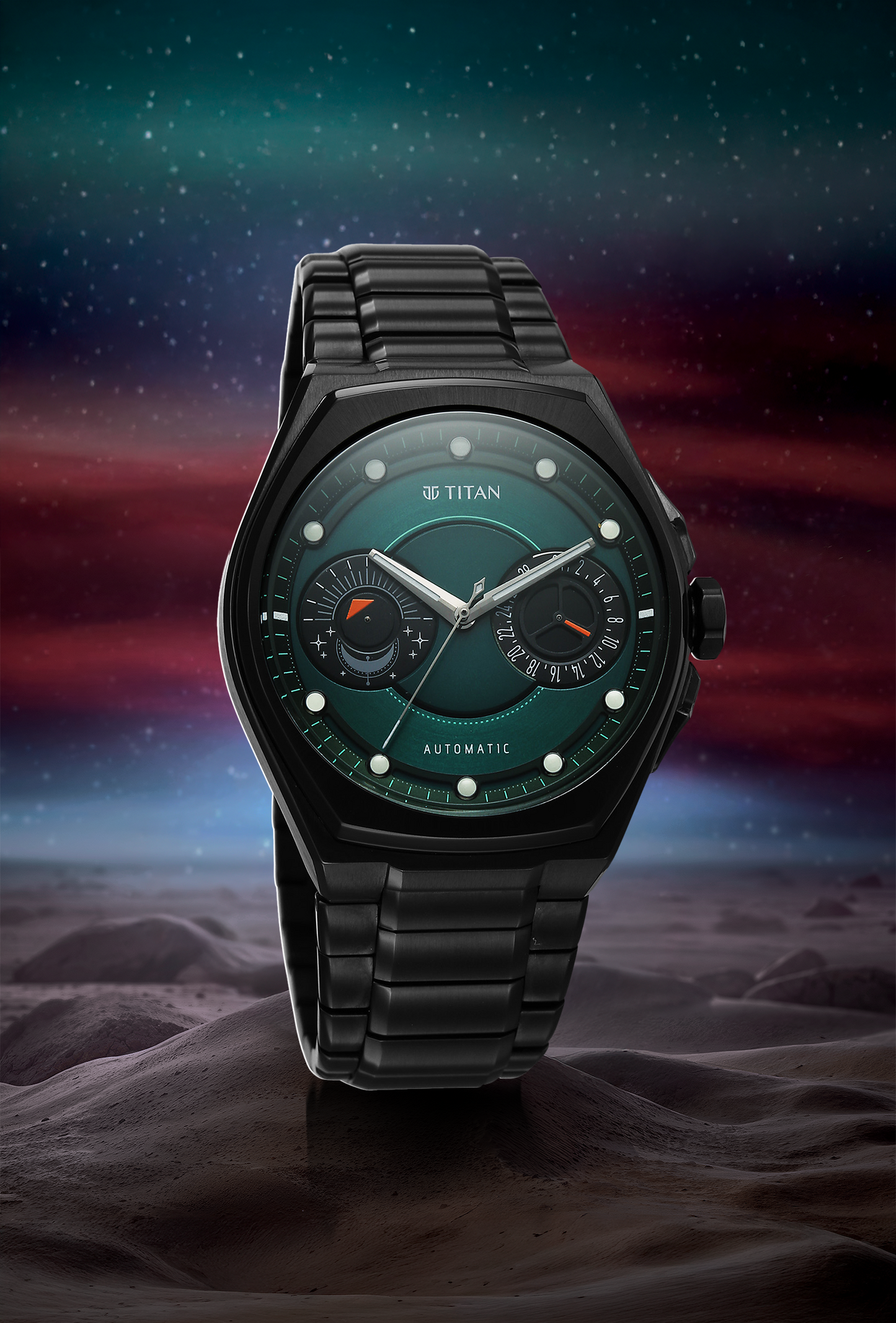 Titan Stellar Aurora Caelum Sun Moon Disc Automatic Watch