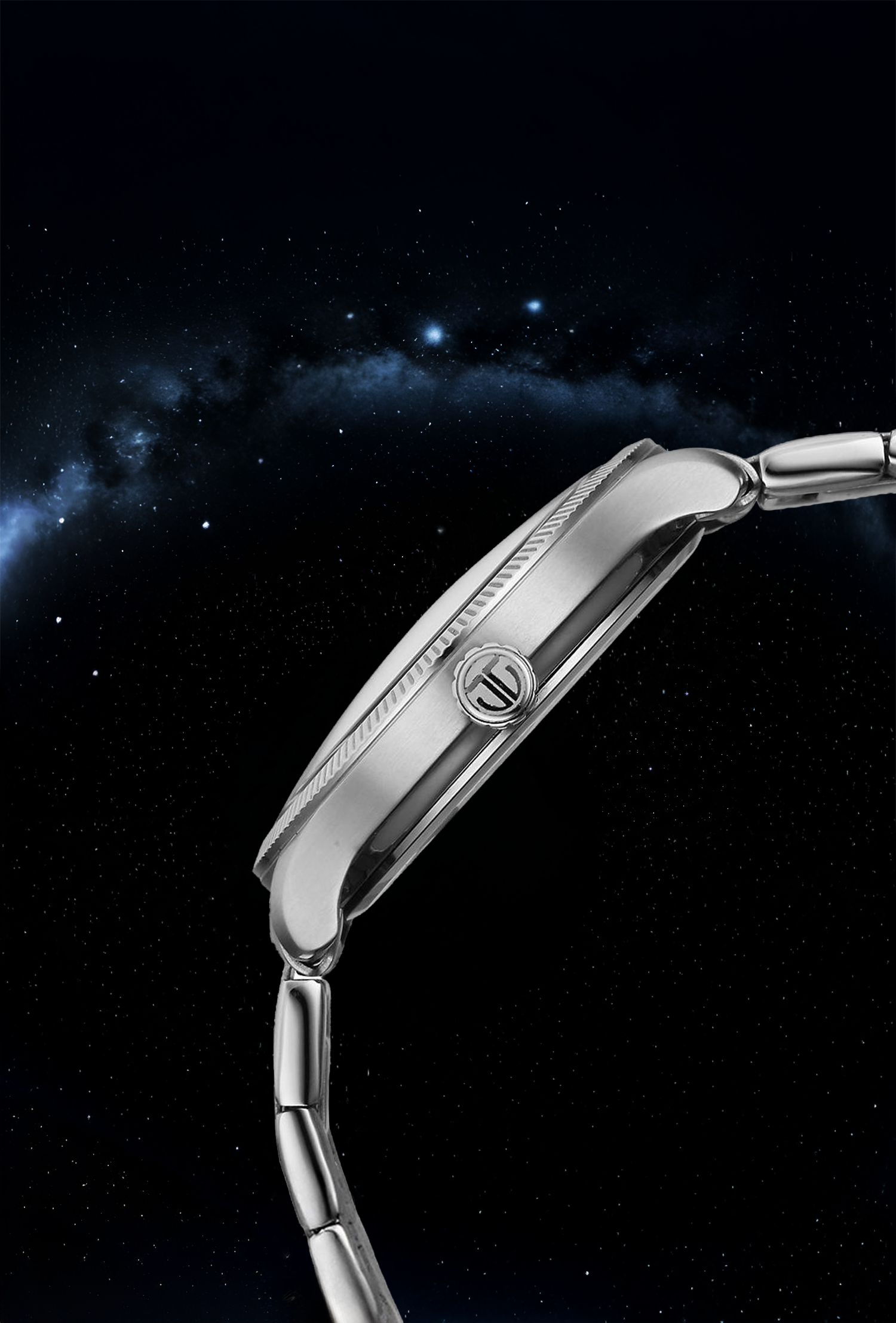 Titan Stellar Analog with Dual Moon Blue Phase Dial Watch