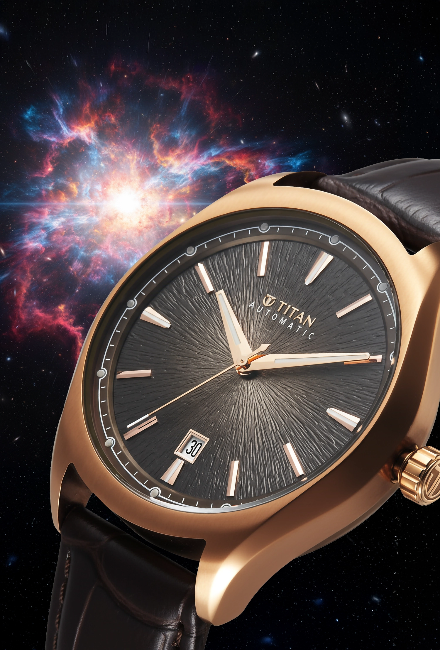 Titan Stellar Starburst Brown Dial Concealed Automatic Watch