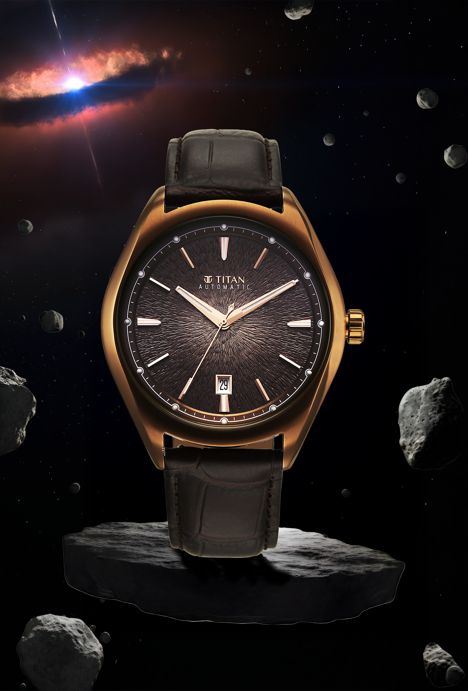 Titan Stellar Starburst Brown Dial Concealed Automatic Watch