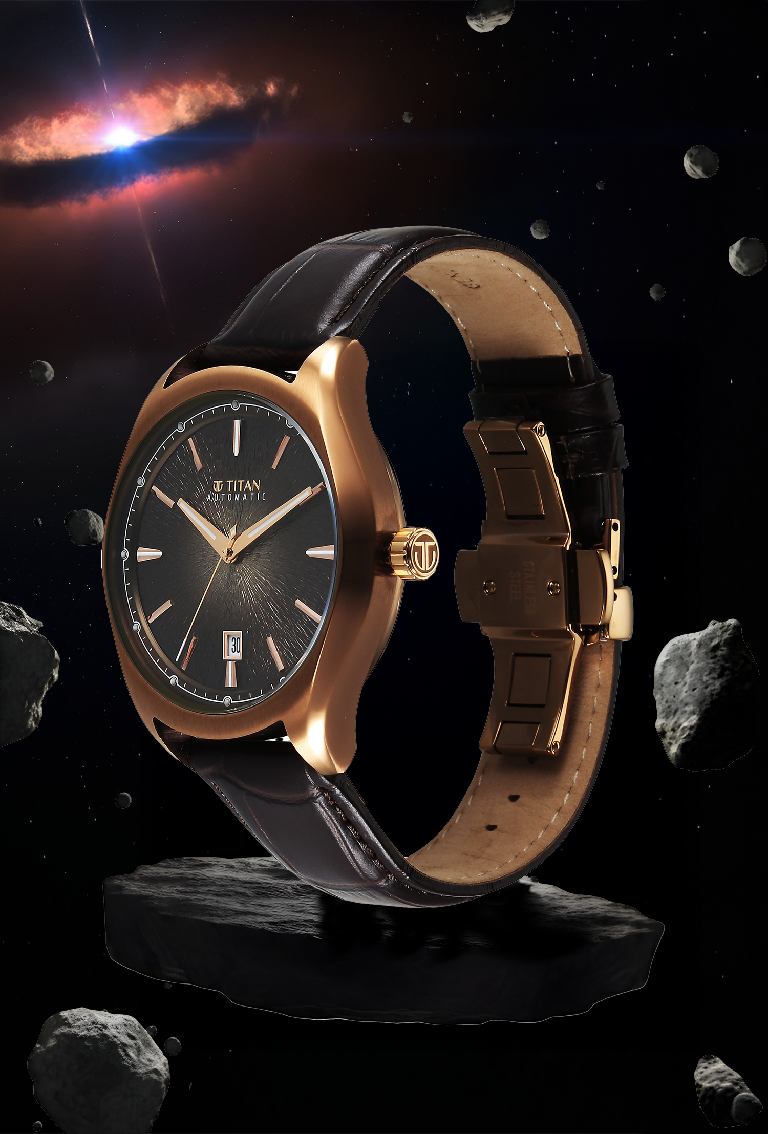 Titan Stellar Starburst Brown Dial Concealed Automatic Watch