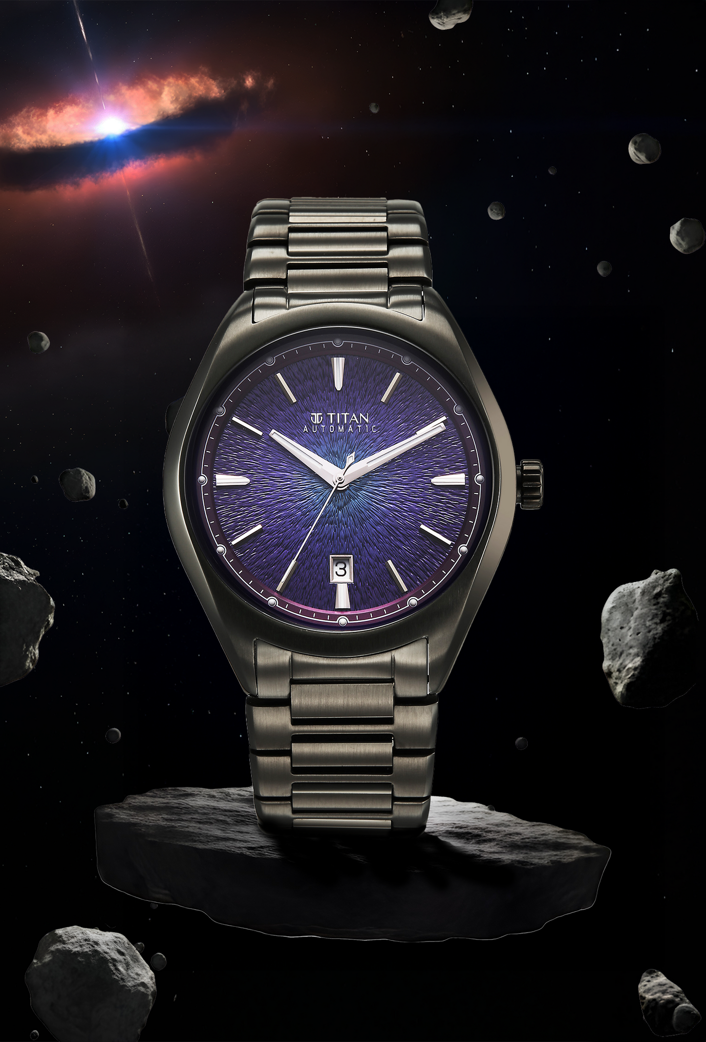 Titan Stellar Starburst Violet Dial Concealed Automatic Watch