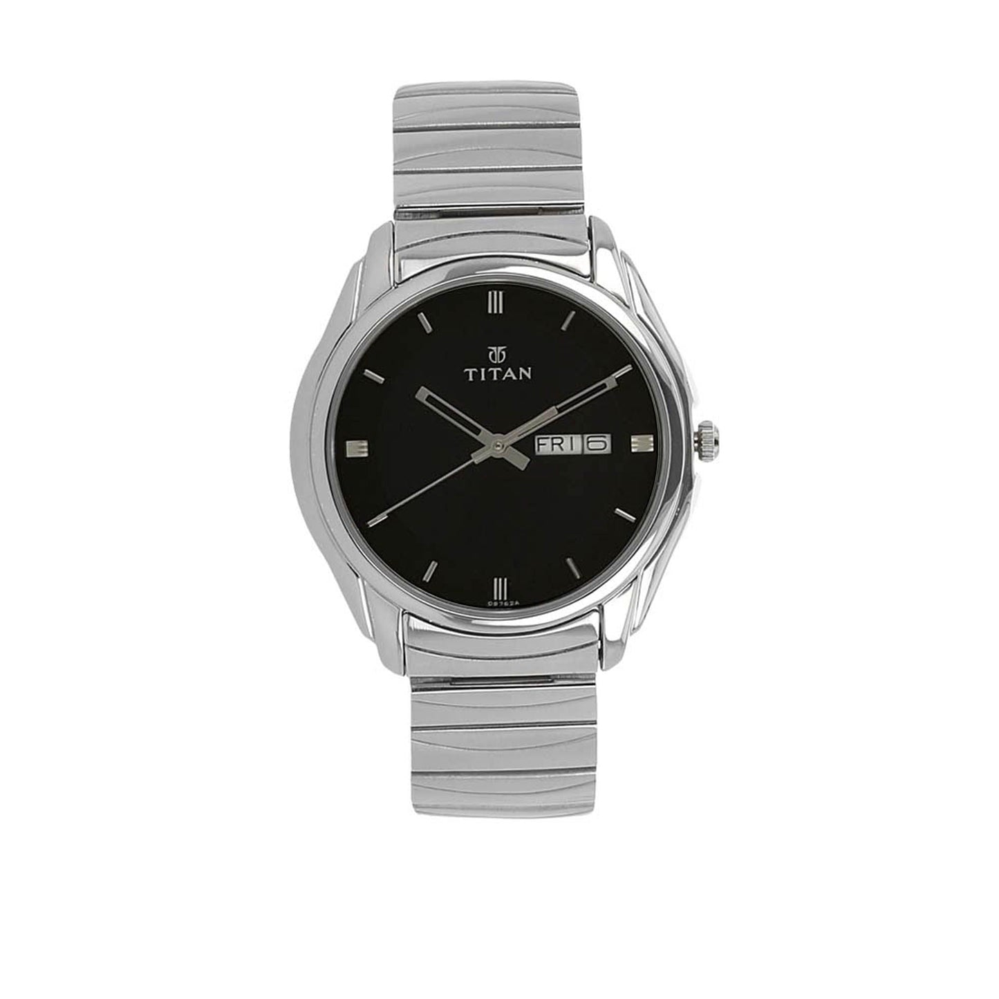 Titan Quartz Analog with Day and Date Black Dial Stainless Steel Strap Watch for Men