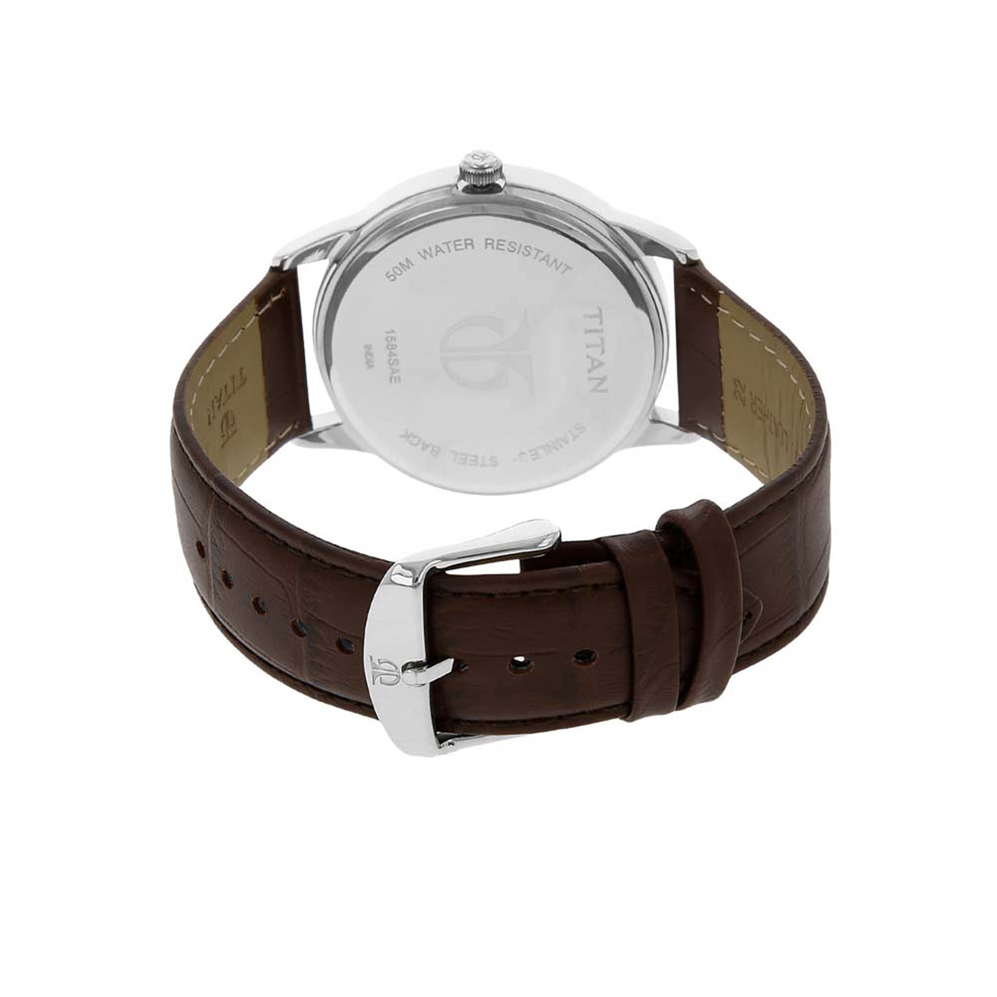 Titan Classique Silver Dial Analog with Date Leather Strap watch for Men
