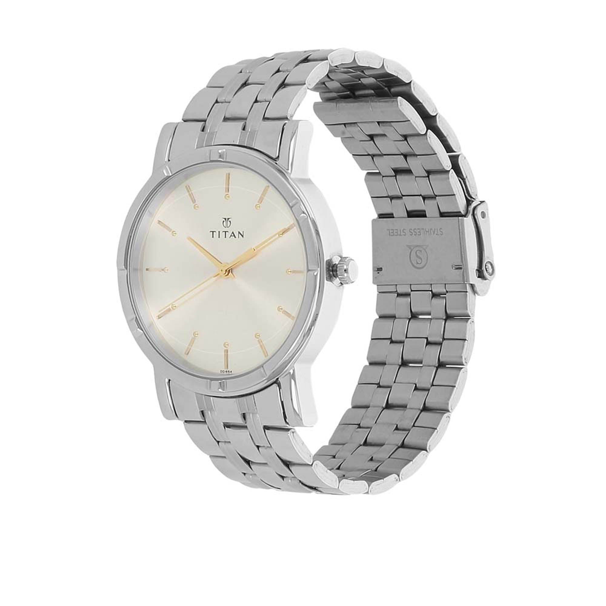 Titan Quartz Analog Silver Dial Stainless Steel Strap Watch for Men Titan World