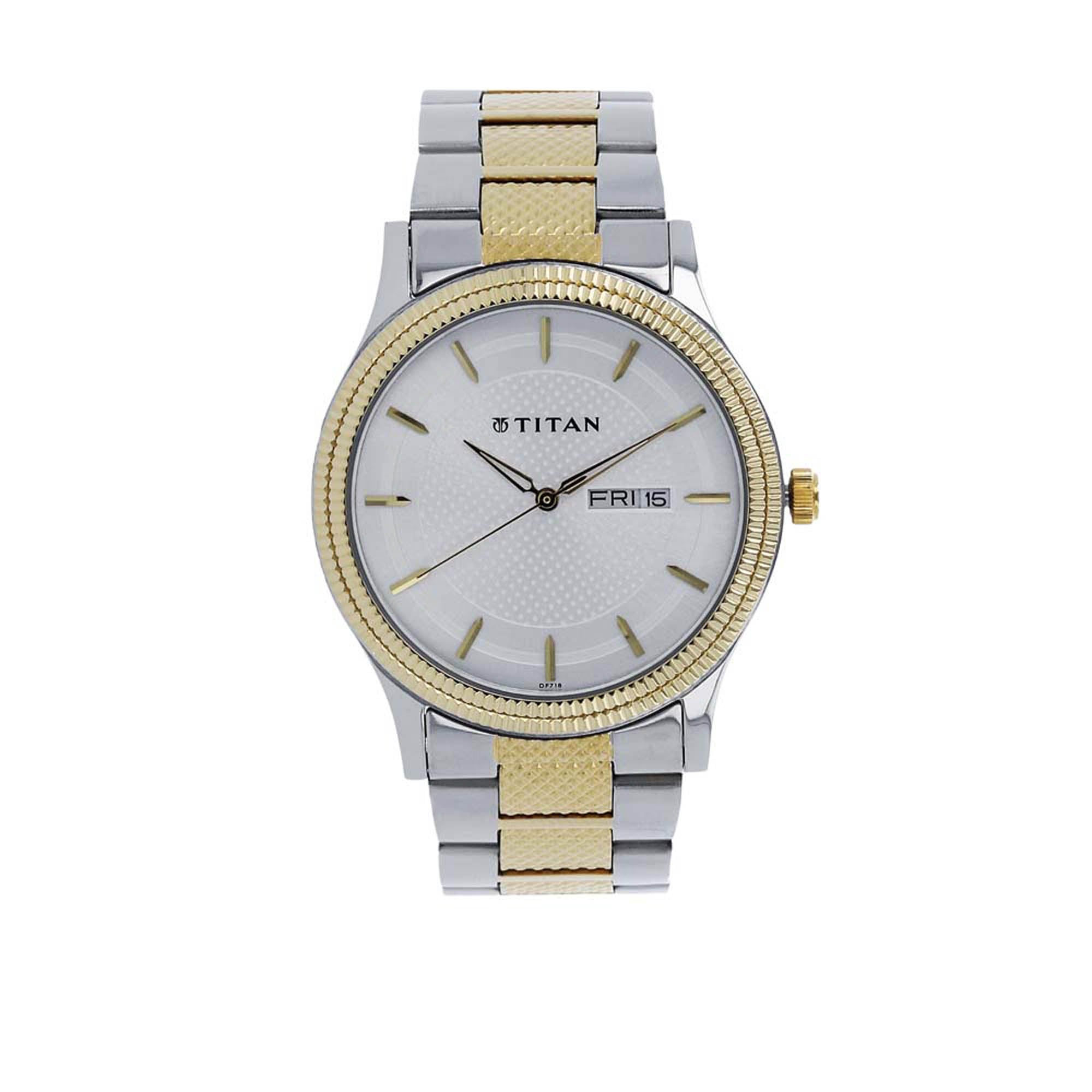 Titan Quartz Analog with Date Silver Dial Stainless Steel Strap Watch for Men