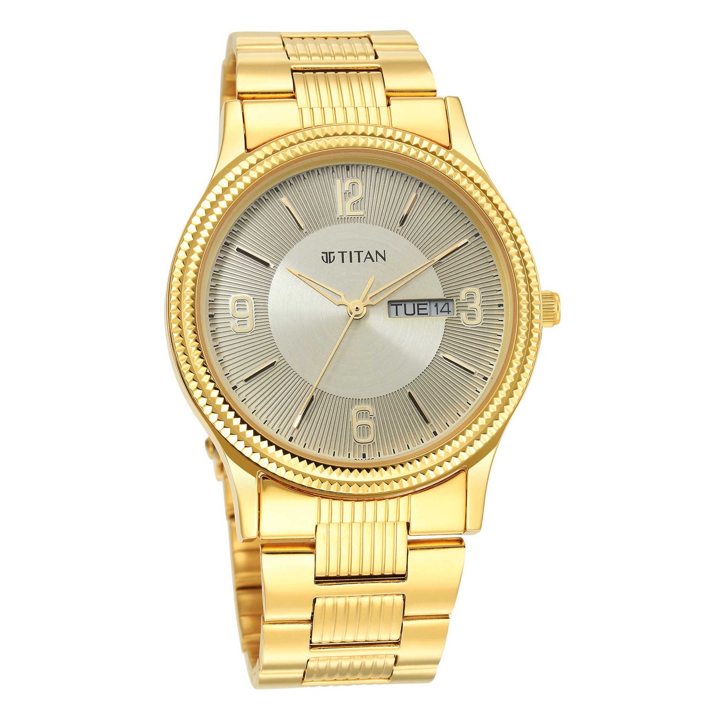 Titan Quartz Analog Champagne Dial Stainless Steel Strap Watch for Men