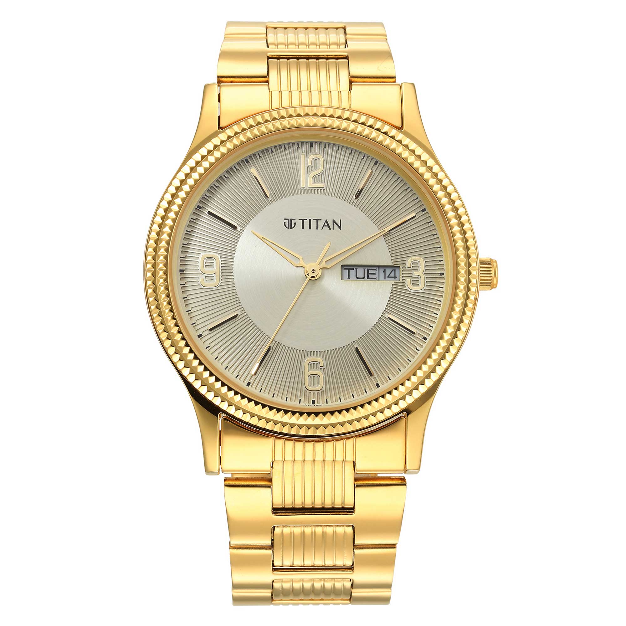 Titan Quartz Analog Champagne Dial Stainless Steel Strap Watch for Men Titan World