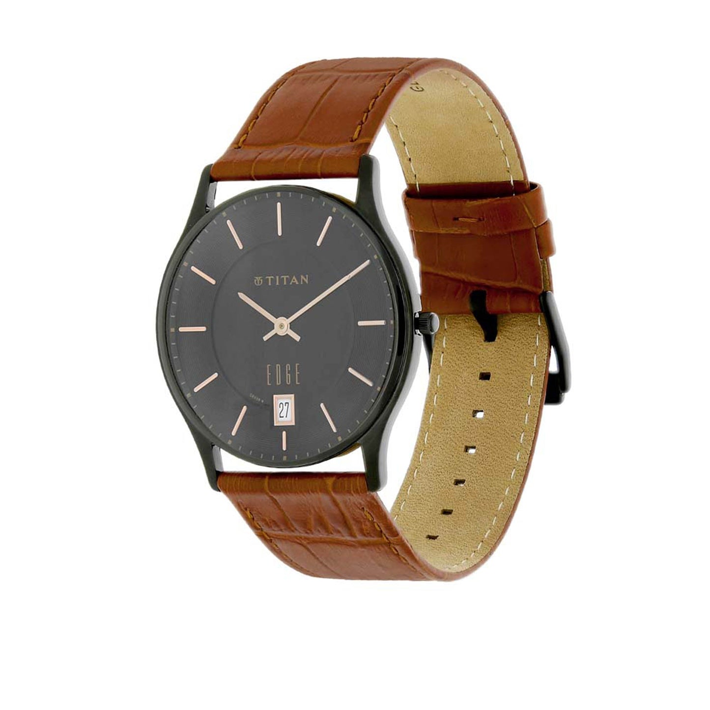 Titan Edge Brown Dial Analog with Date Leather Strap watch for Men