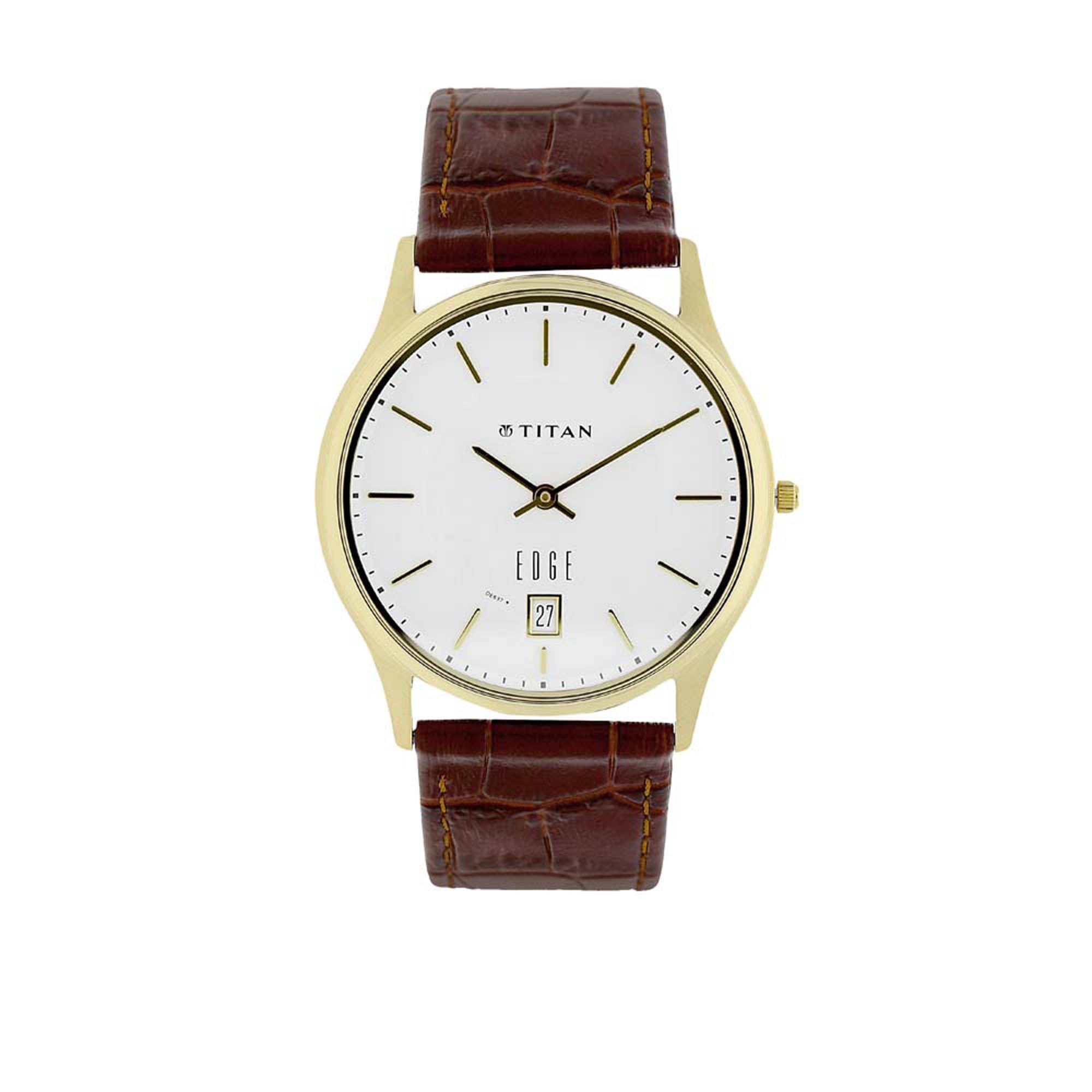 Titan Edge White Dial Analog with Date Leather Strap Watch for Men Titan World