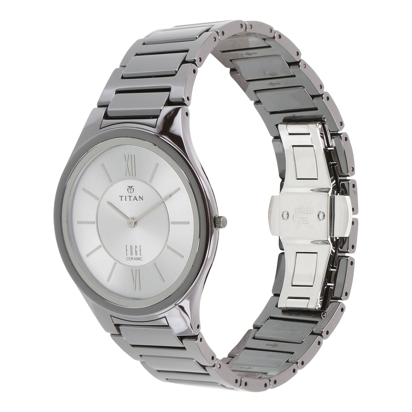 Titan Edge Ceramic Silver Dial Analog Ceramic Strap watch for Men