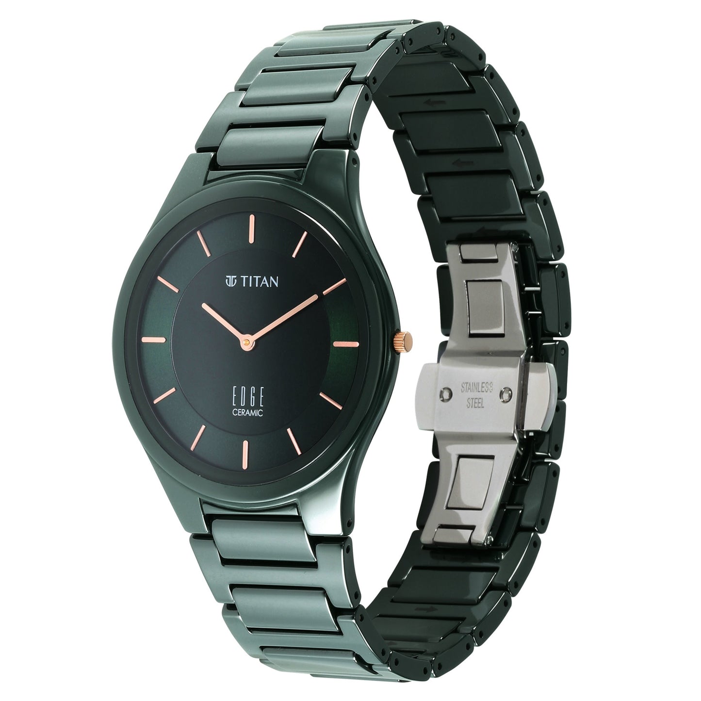 Titan Edge Ceramic Green Dial Analog Ceramic Strap watch for Men