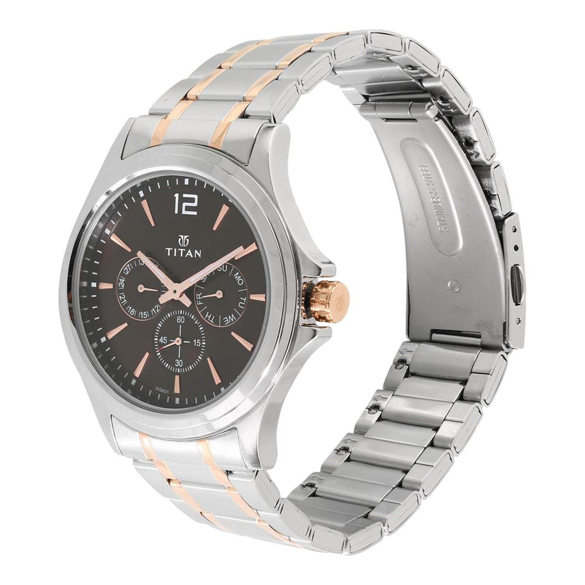 Titan Workwear Brown Dial Multi Stainless Steel Strap watch for Men