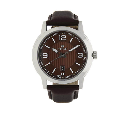 Titan Quartz Analog Brown Dial Leather Strap Watch for Men