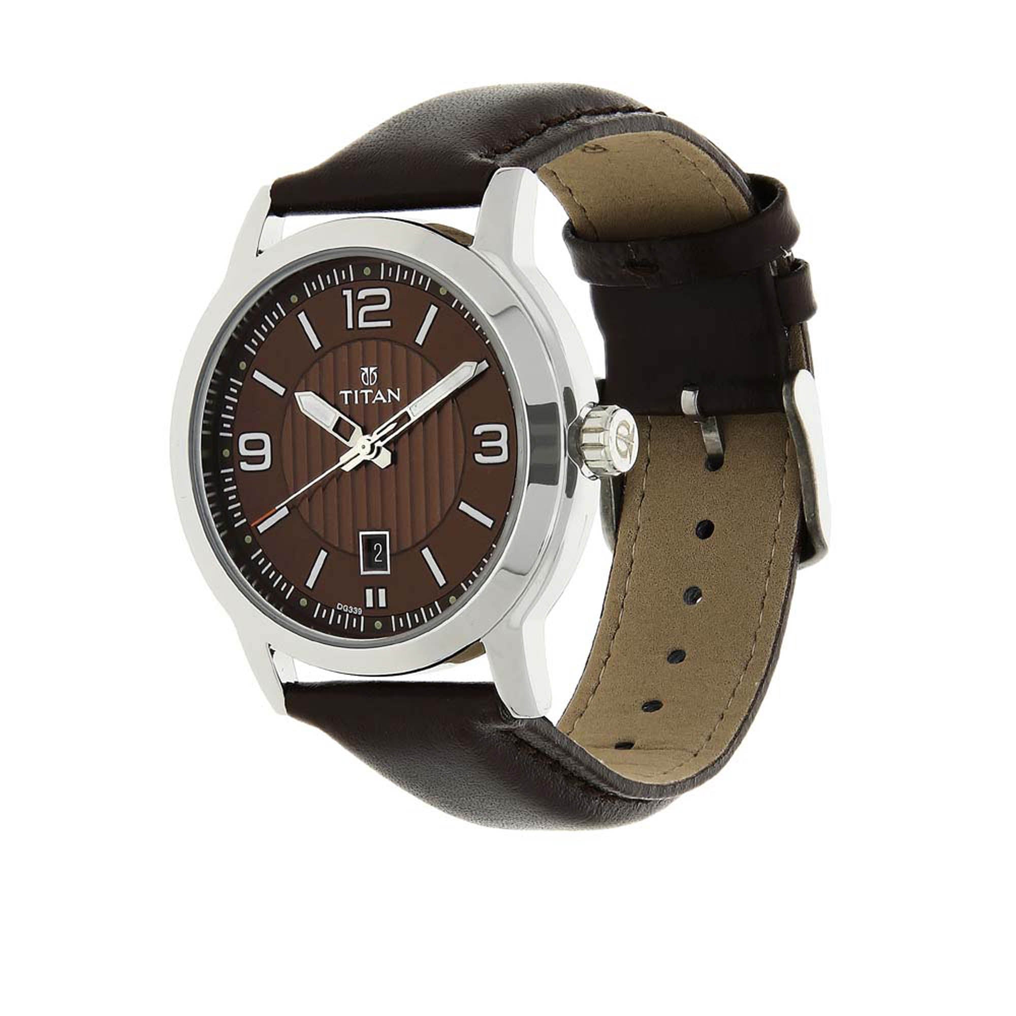 Titan Quartz Analog Brown Dial Leather Strap Watch for Men