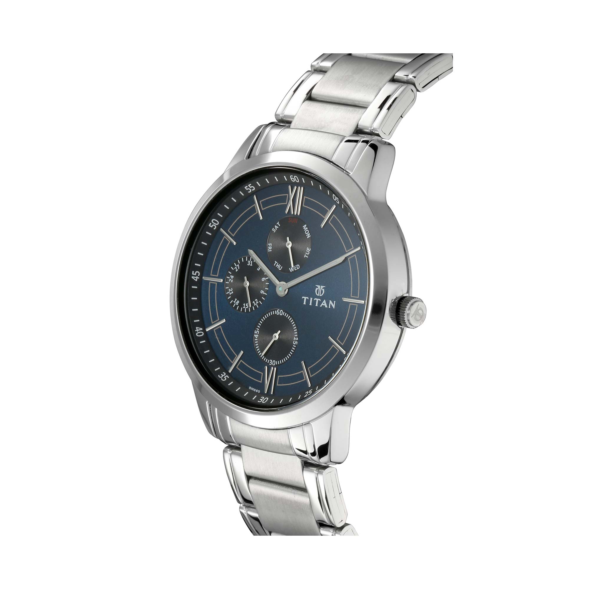 Titan Workwear Blue Dial Multi Stainless Steel Strap watch for Men