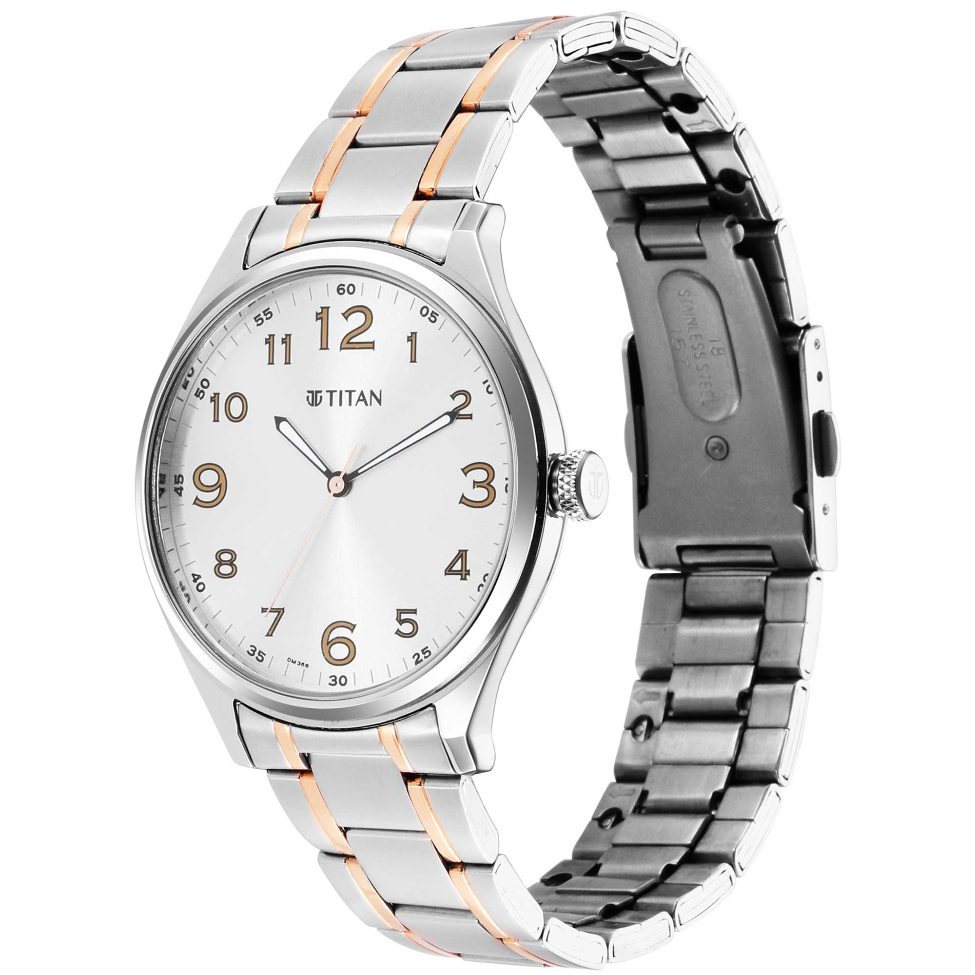Titan Quartz Analog Silver White Dial Stainless Steel Strap Watch
