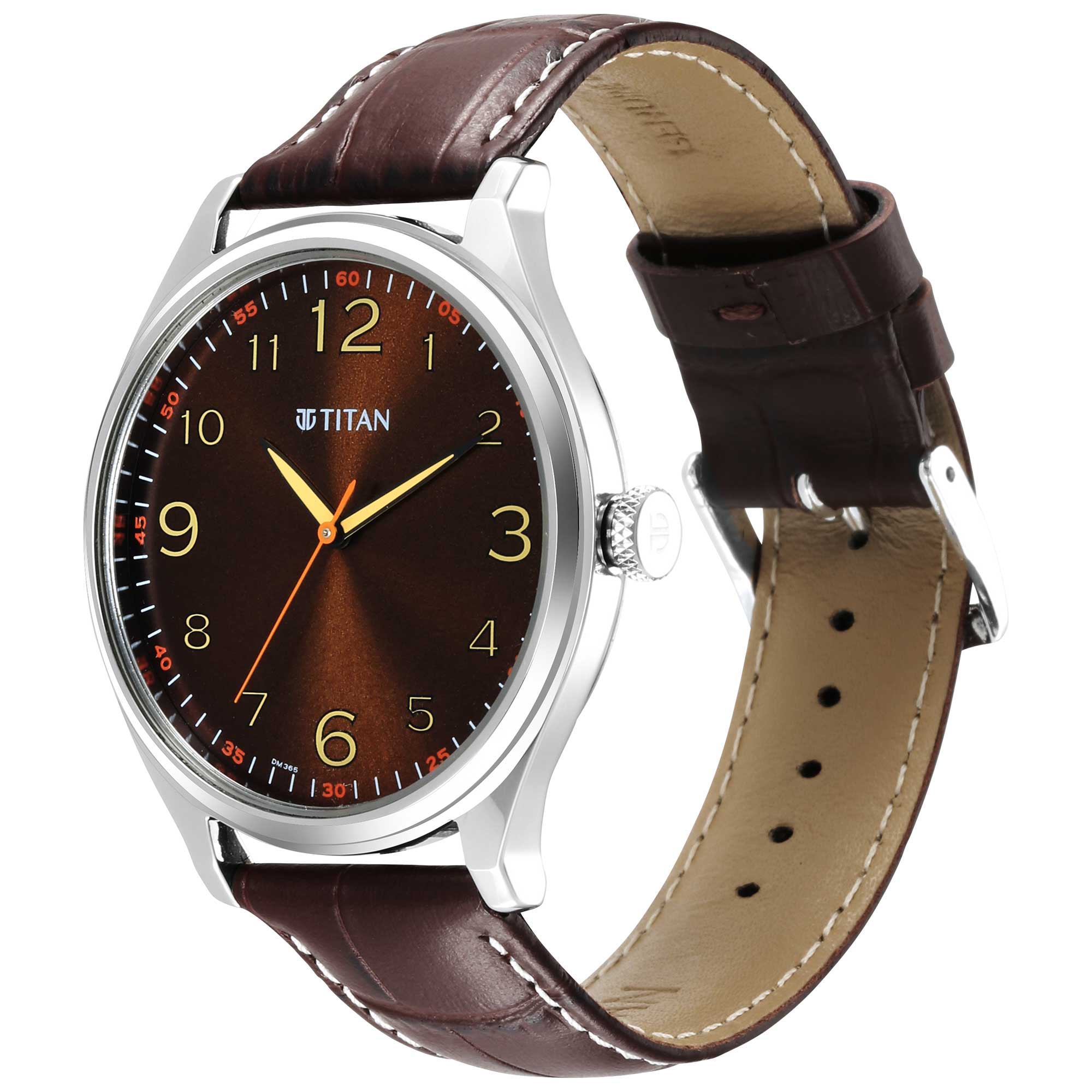Titan Trendsetters Dark Brown Dial Analog Leather Strap watch for Men