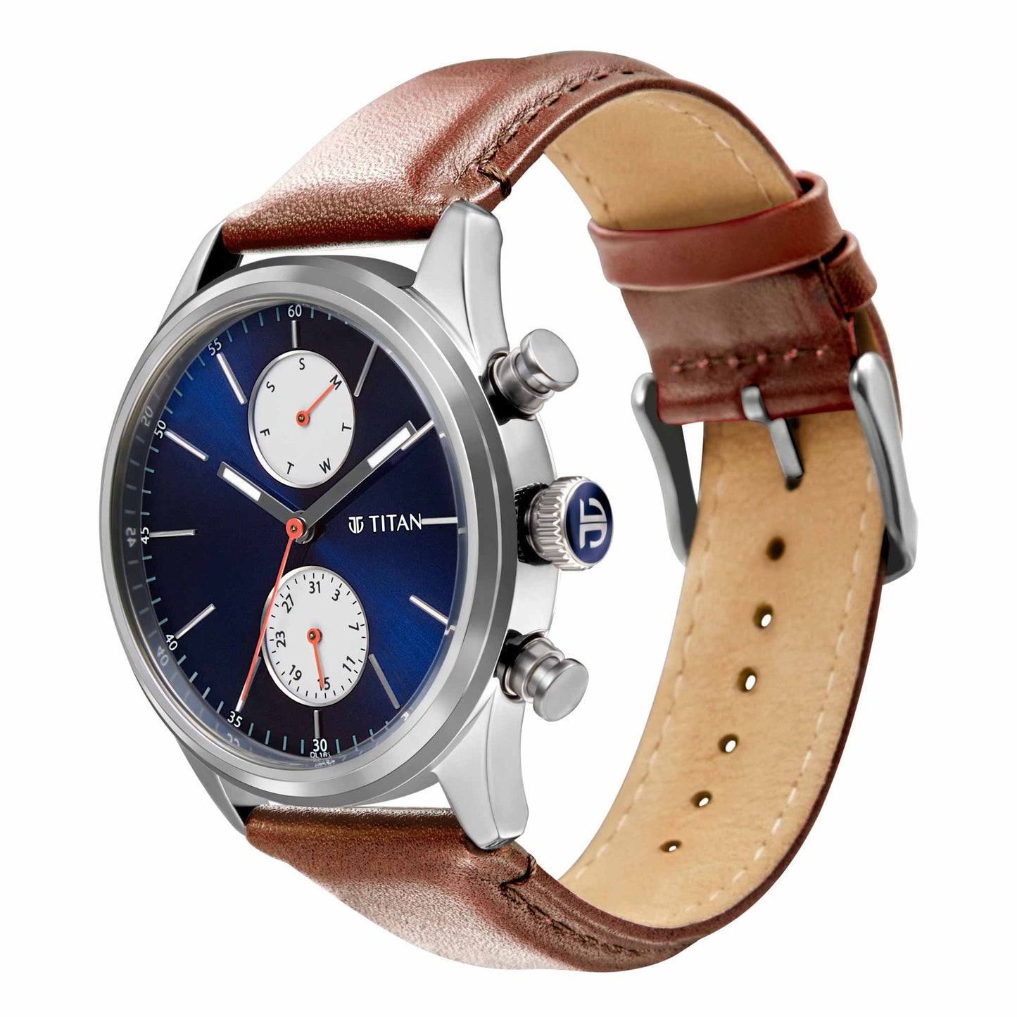 Titan Elmnt Metal Brown Leather Strap watch for Men